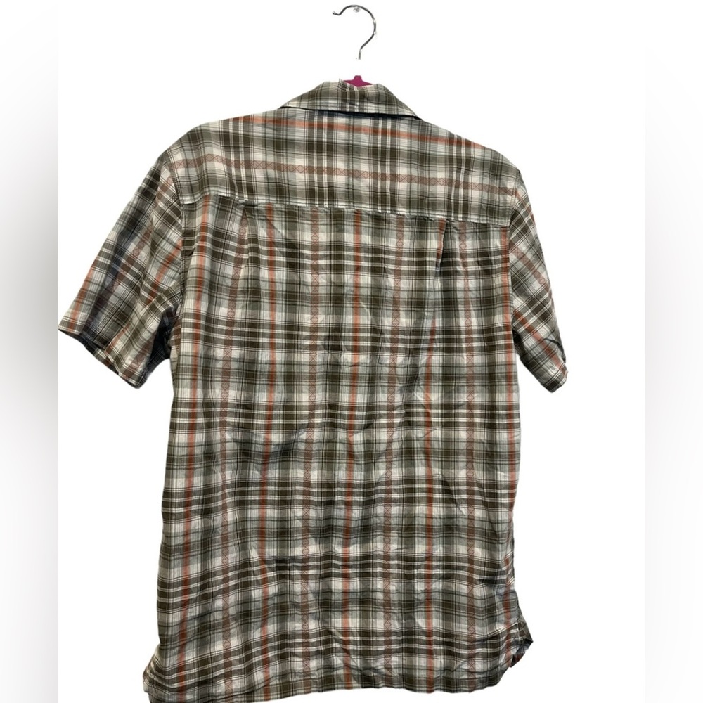Merrell Men’s Brown Orange Plaid Shirt Sleeve Button Down Shirt Size Medium EUC - Picture 5 of 5